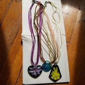 Ribbon necklaces with glass charms